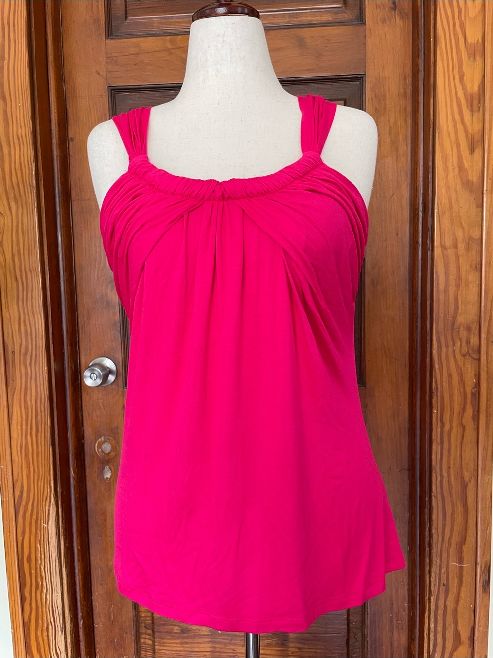 Cable & Gauge Sleeveless Gathered Front Tank - Hot Pink